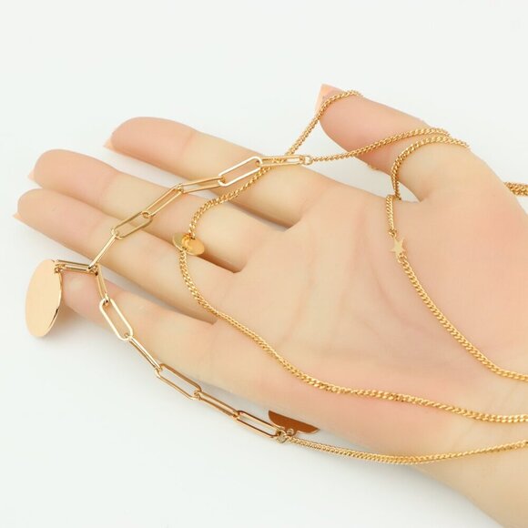 Layered Rose Gold Necklace with Star & Coin Charm – Adjustable Fit, XPNL0344 - Picture 5 of 12